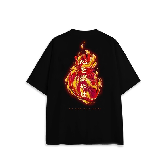no1 Tops - No 1 Demon Slayer Set Your Heart Ablaze Oversized Anime Tee Shirt T-Shirt size S